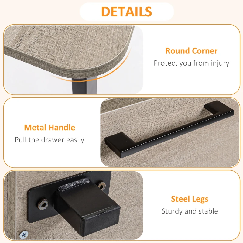 HOMCOM Home Office Computer Desk with Drawer and Storage Cabinet,  PC Workstation with Metal Frame, Writing Table, Oak