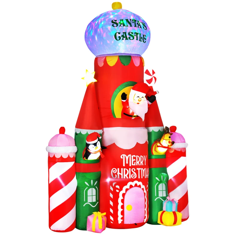 HOMCOM 118" Giant Christmas Inflatables Candy Castle with Flashing Light