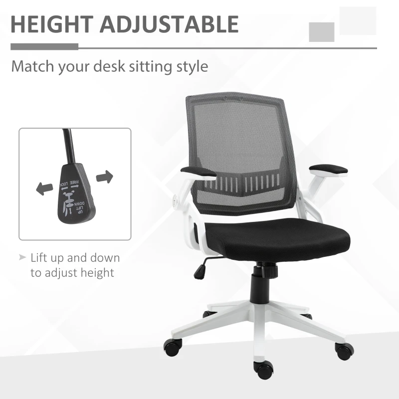 Vinsetto Mid Back Office Chair, Linen-feel Mesh Computer Desk Chair with Lumbar Back Support, Flip-up Arm, Adjustable Height, Black