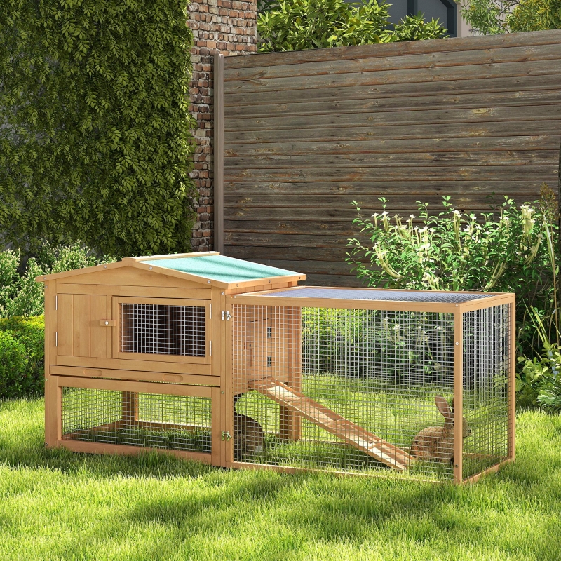 Wooden Rabbit Hutch With Green Roof – Elevated Bunny Cage, Cat House, Small Animal Home