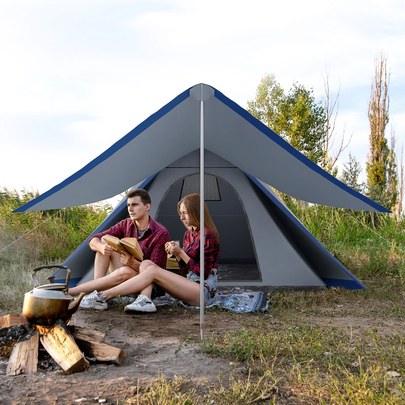 Outsunny 15.4'x15.4'x8.5' Teepee Tent, Waterproof Camping Tent with Porch Area, Floor and Carry Bag, for 2-3 Person Outdoor Backpacking Camping Hiking, Blue