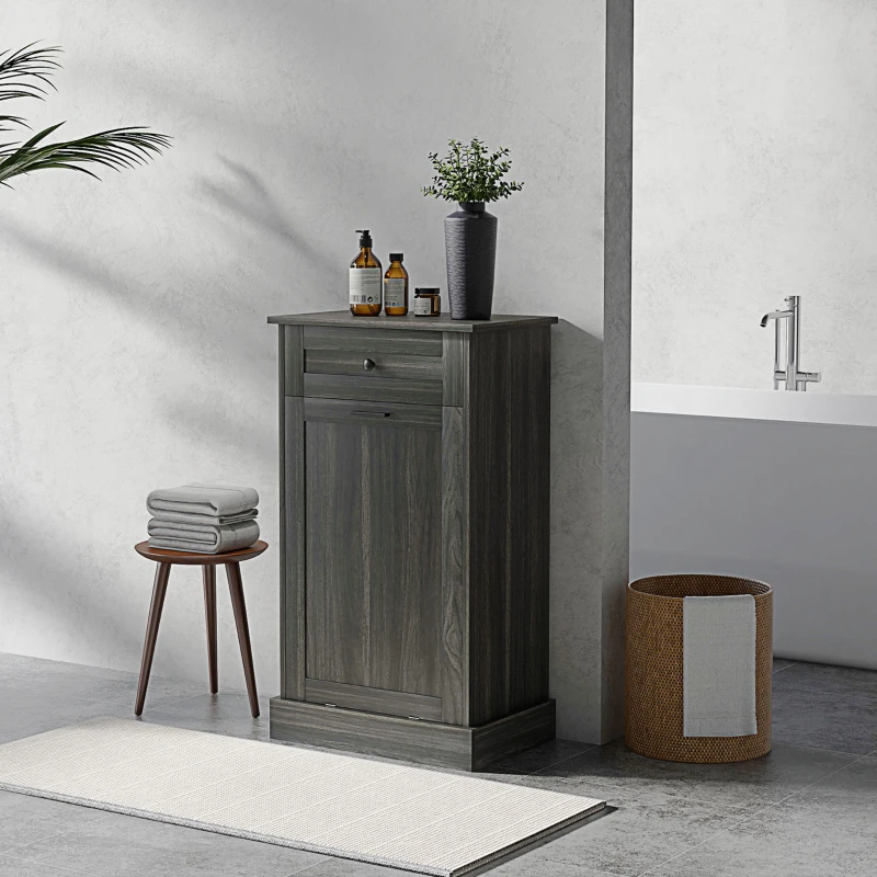 HOMCOM Kitchen Tilt Out Trash Bin Cabinet Free Standing Storage Cabinet with Drawer, Charcoal Gray