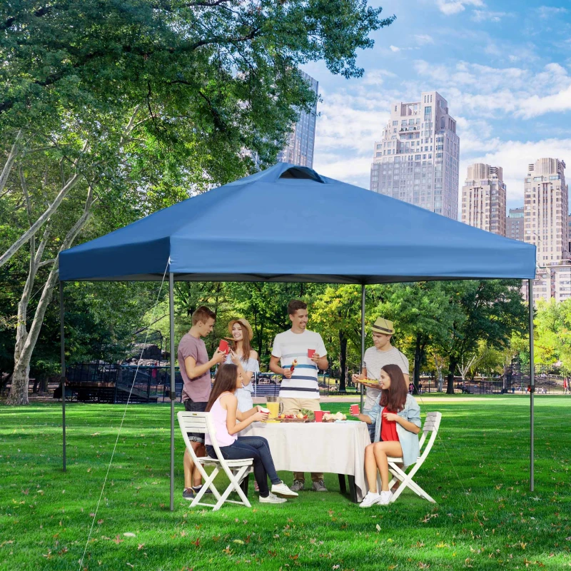 Outsunny 10' x 10' Pop Up Canopy Tent, Instant Sun Shelter with 3-Level Adjustable Height, Top Vents and Wheeled Carry Bag for Outdoor, Garden, Patio, Blue
