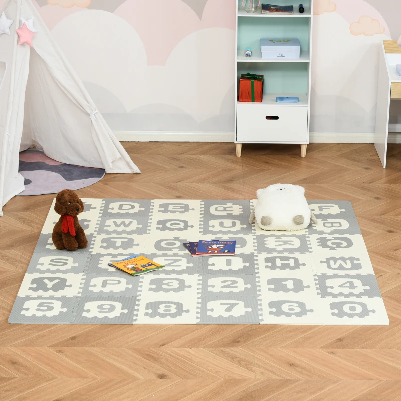 Qaba Kids Foam Puzzle Number and Letter Baby Alphabet Play Mat Learning Toy with Puzzle Pieces Inside Each Interlocking Tile, 35 Sq. Ft.