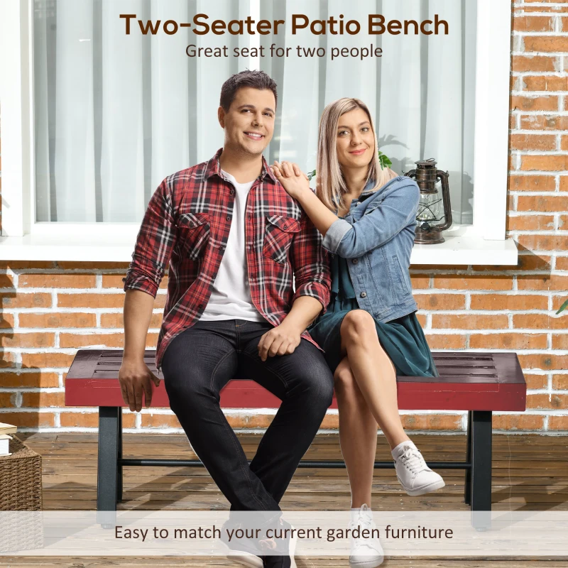 Outsunny 2 Pieces Patio Wooden Bench, Outdoor Garden Bench with Slatted Seat, Front Porch Loveseat for Conservatory, Garden, Poolside, Deck, Brown