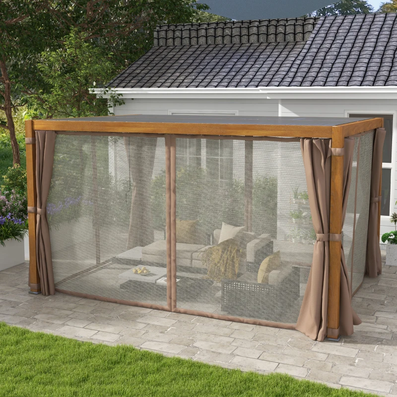 Outsunny 10' x 13' Outdoor Retractable Pergola w/ Sun Shade Aluminum Louvered Top, Pergola w/ Canopy, Curtains, Netting, Natural