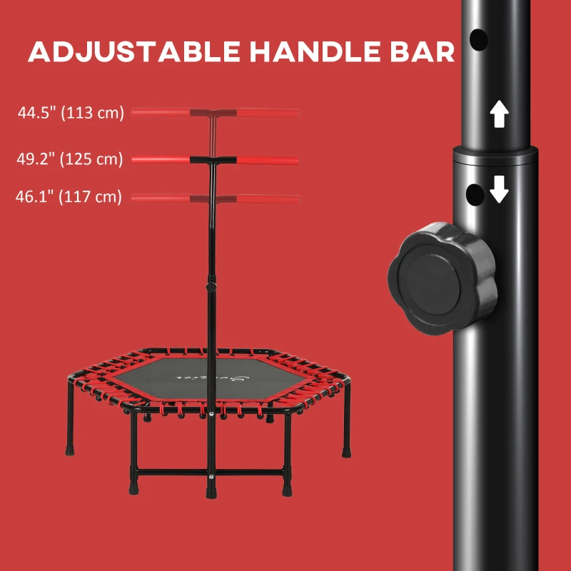 Soozier 45" Rebounder Trampoline for Adult, Quiet Bungee Rebounder with LED Lights and Adjustable Handle, Red