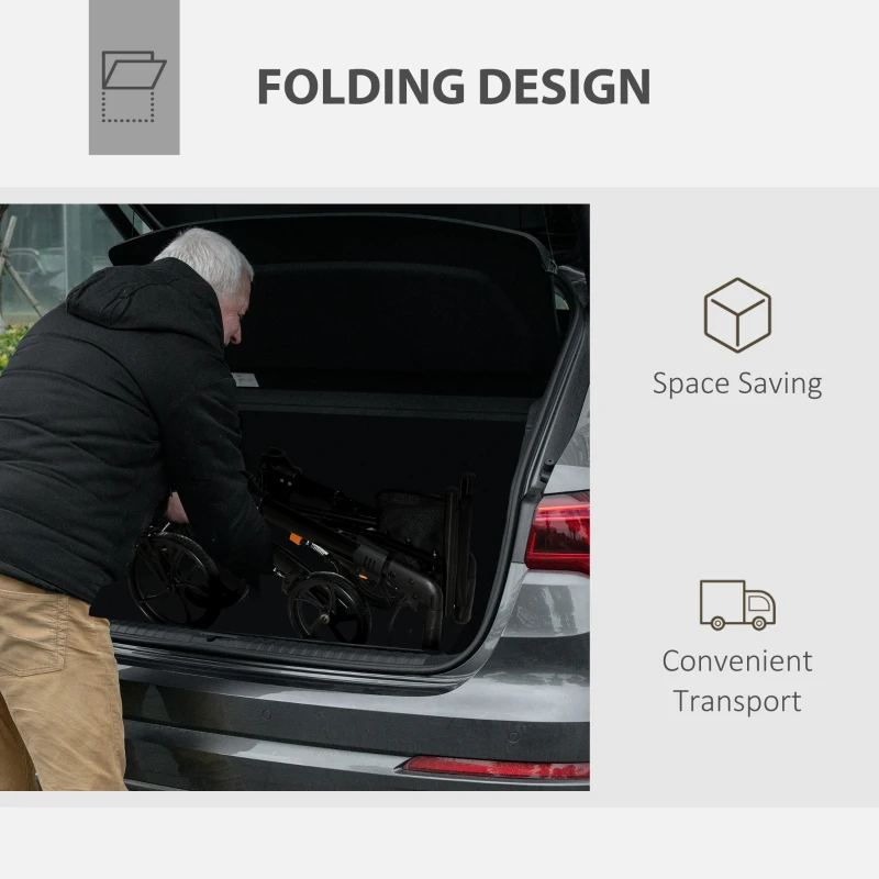 HOMCOM Aluminum Rollator Walker for Seniors and Adults with 10'' Wheels FSA HSA Eligible, Seat and Backrest, Folding Rolling Walker with Adjustable Handle and Storage Bag, Support up to 300lbs, Black