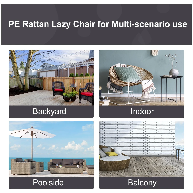 Outsunny Patio Wicker Egg Chair w/ Soft Cushion, Teardrop Cuddle Seat, Outdoor / Indoor Patio Chair, PE Plastic Rattan Furniture with Adjustable Height Feet Pads, Gray