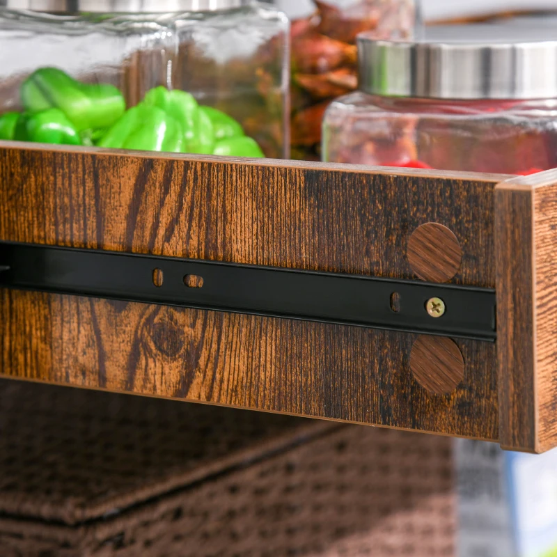 HOMCOM Industrial Kitchen Rolling Cart on Wheels, 4-Tier Utility Cart with Pull-out Open Shelves and Mesh Bottom, Microwave Stand for Dining & Living Room, Rustic Brown