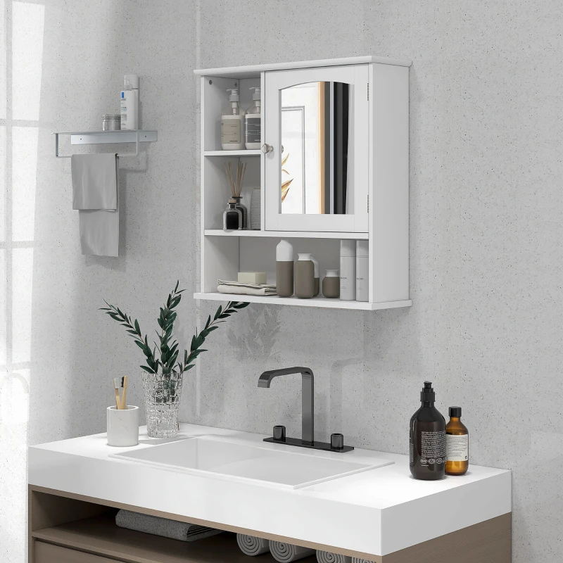 kleankin Wall-Mounted Medicine Cabinet, Bathroom Mirror Cabinet with Doors and Storage Shelves, White