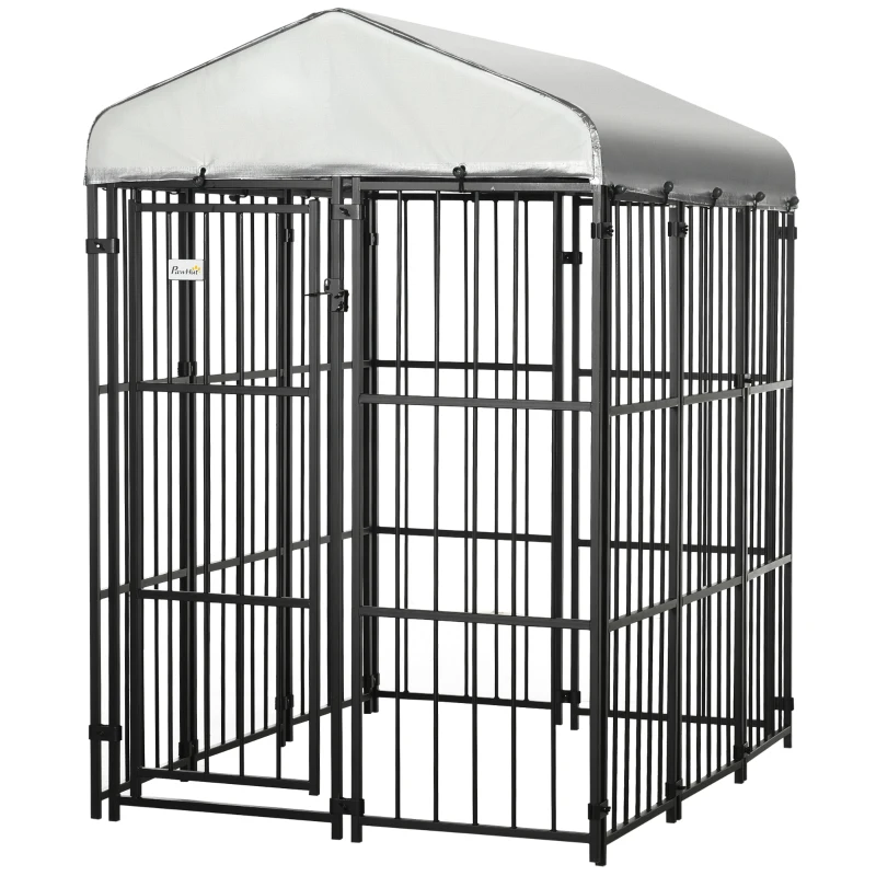 PawHut Galvanised Steel Outdoor House Heavy Duty Dog Kennel, Black