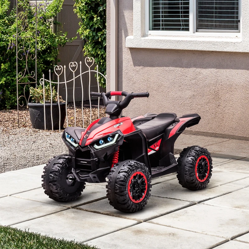 Aosom 12V Kids ATV Quad Car with Forward & Backward Function, Four Wheeler for Kids with Wear-Resistant Wheels, Music, Electric Ride-on ATV for Toddlers Ages 3+ Years Old, Red(m-10)