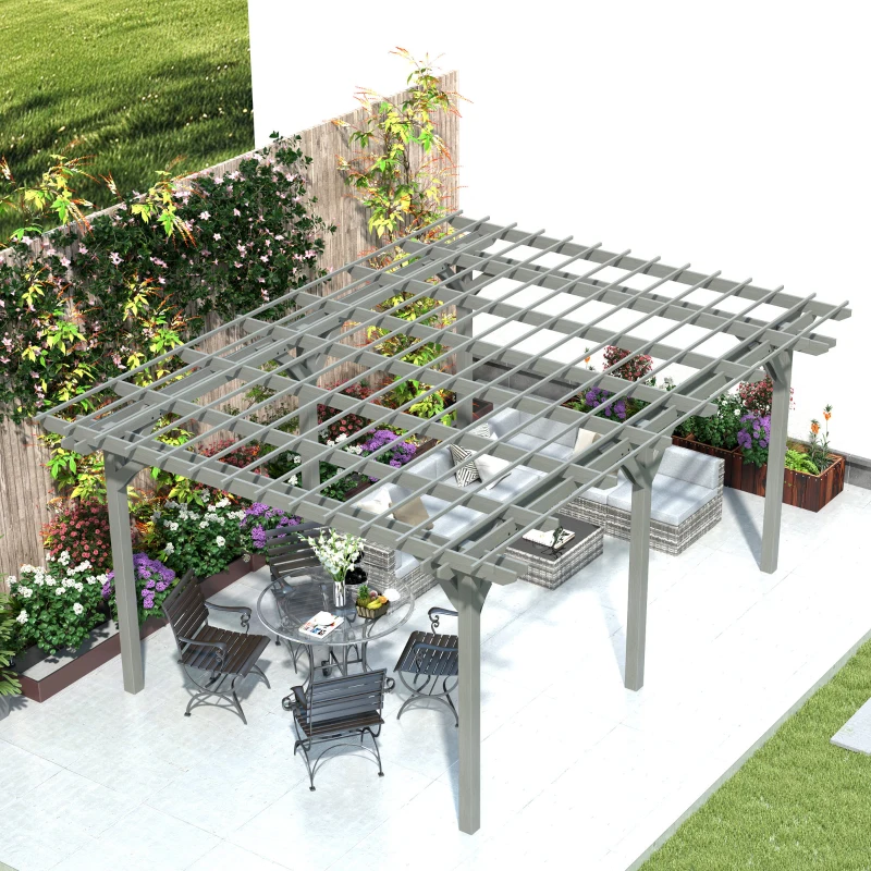Outsunny 12' x 16' Outdoor Pergola, Wood Gazebo Grape Trellis with Stable Structure for Climbing Plant Support, Gray