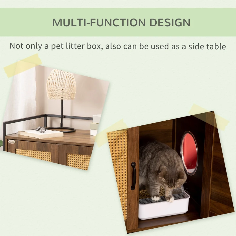 PawHut Shelved Hidden Litter Box Enclosure with Spacious Top and Interior, Large Cat Litter House End Table for Indoor Cats with Hidden Storage Cabinet Space