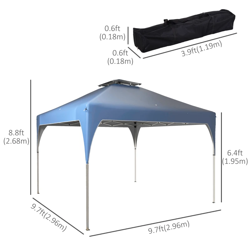 Outsunny 10'x10' Pop Up Canopy, Easy Set Up Party Tent with 2 Tier Vented Roof and Carrying Bag for Outdoor, Garden, Camping, Blue