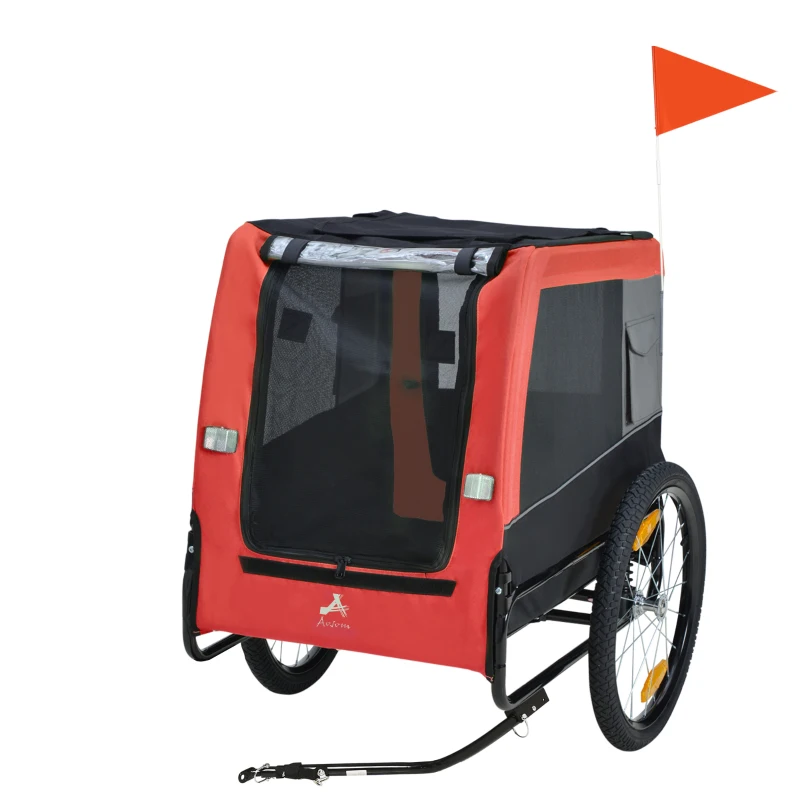 Aosom Dog Bike Trailer with Suspension System, Hitch for Medium Dogs, Pet Wagon & Dog Trailer for Bicycle with Storage Pocket, Red