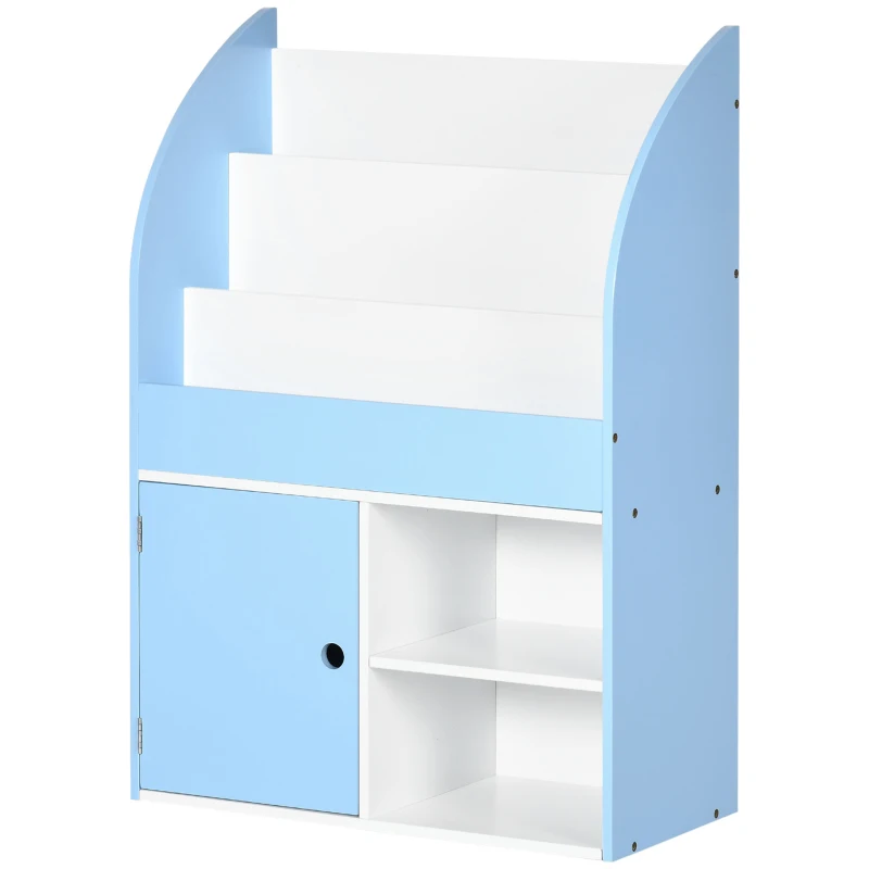 Qaba Toy Storage Organizer, Kids Bookshelf, Freestanding Children Bookcase with Cabinet for Toys Clothes Books, Blue