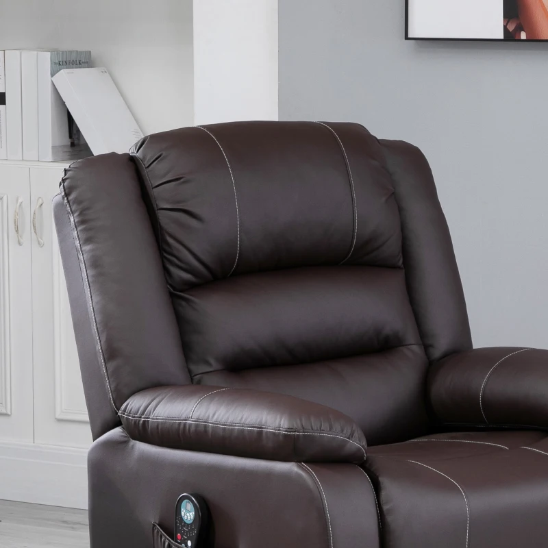 HOMCOM Vibrating Massage PU Leather Recliner Chair, Footrest with Remote Control, 8 Massaging Points, Dark Brown