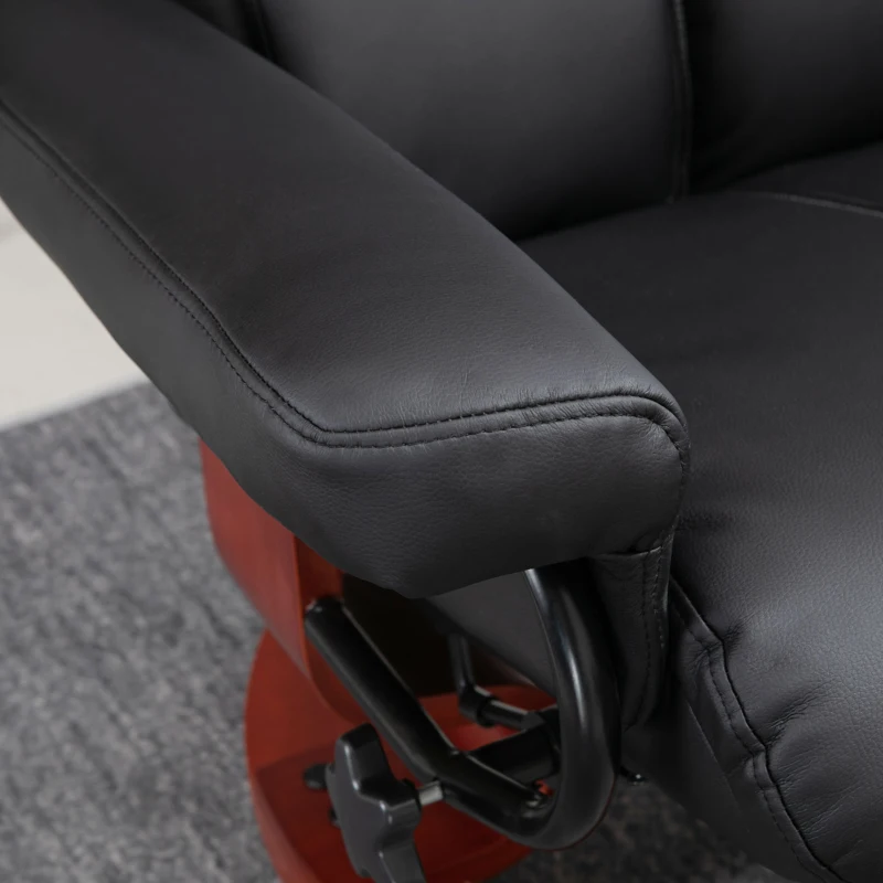 HOMCOM Recliner Chair with Ottoman, 360° Swivel Reclining Chair with Wood Base and Matching Footrest, Black