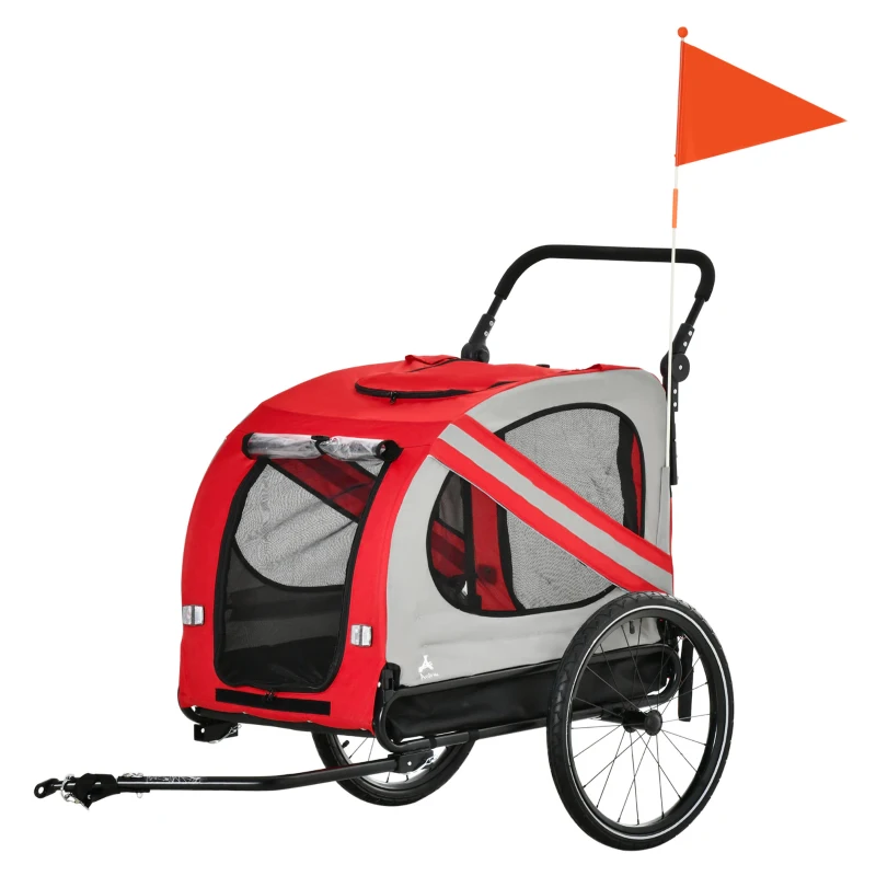 Aosom 2-in-1 Pet Bike Trailer for Small Dogs, Road-Visibility Dog Stroller Bicycle Carrier, Weather-Strong Bike Wagon Trailer Sidecar Attachment, Red