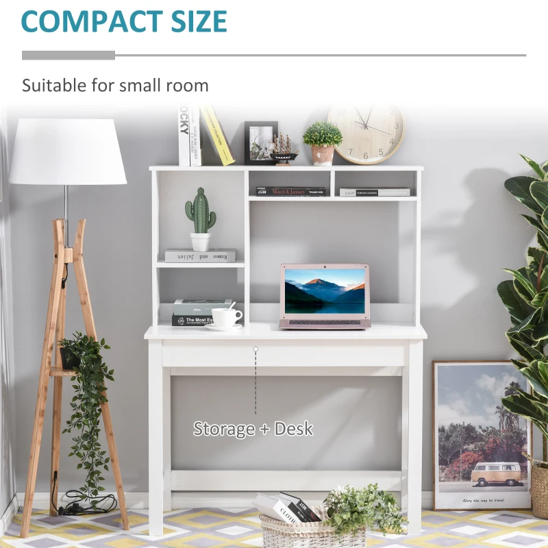 HOMCOM Computer Desk with Hutch, Home Office Table with Storage Shelves and Open Compartments for Writing, Work, White