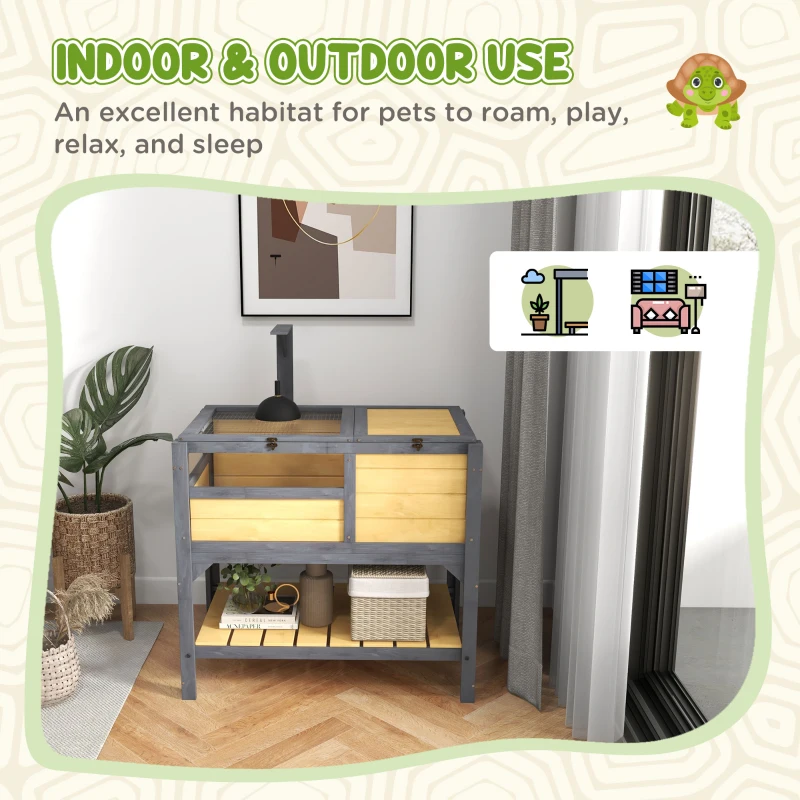 PawHut Tortoise Habitat with Shelf Storage Tortoise Gift Accessory with Weather Protection for Indoor, Yellow