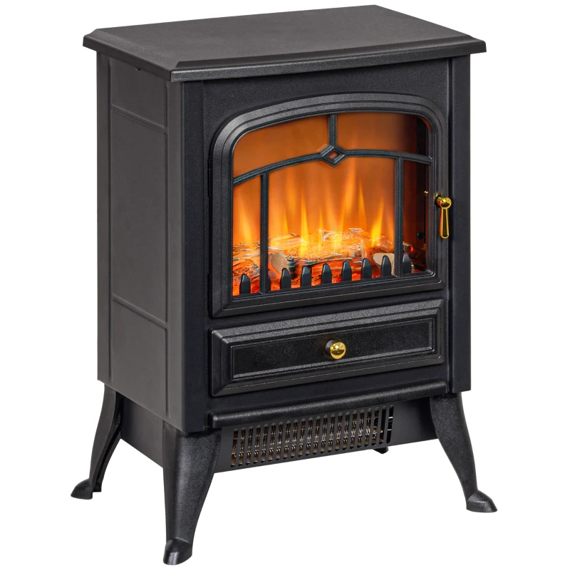 HOMCOM Fireplace Stove, Electric Fireplace Heater with Realistic LED Flames and Logs, 725W/1450W, Black