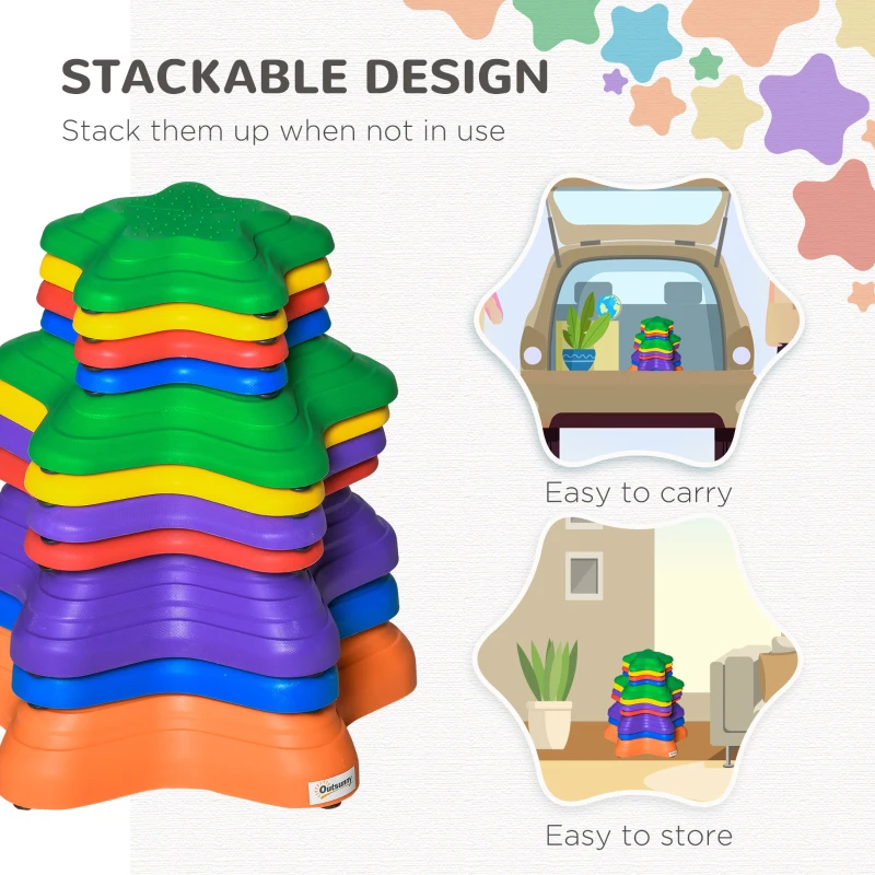 Outsunny Balance Stepping Stones for Kids, 11 PCS Starfish Style Non-Slip Obstacle Course, Stackable Balance Blocks for Coordination and Balance Development, Indoor/Outdoor