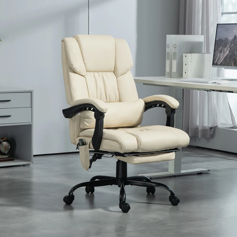 Vinsetto Massage Office Chair with 6 Vibrating Points, High Back Reclining Office Chair with Footrest and Remote, Beige