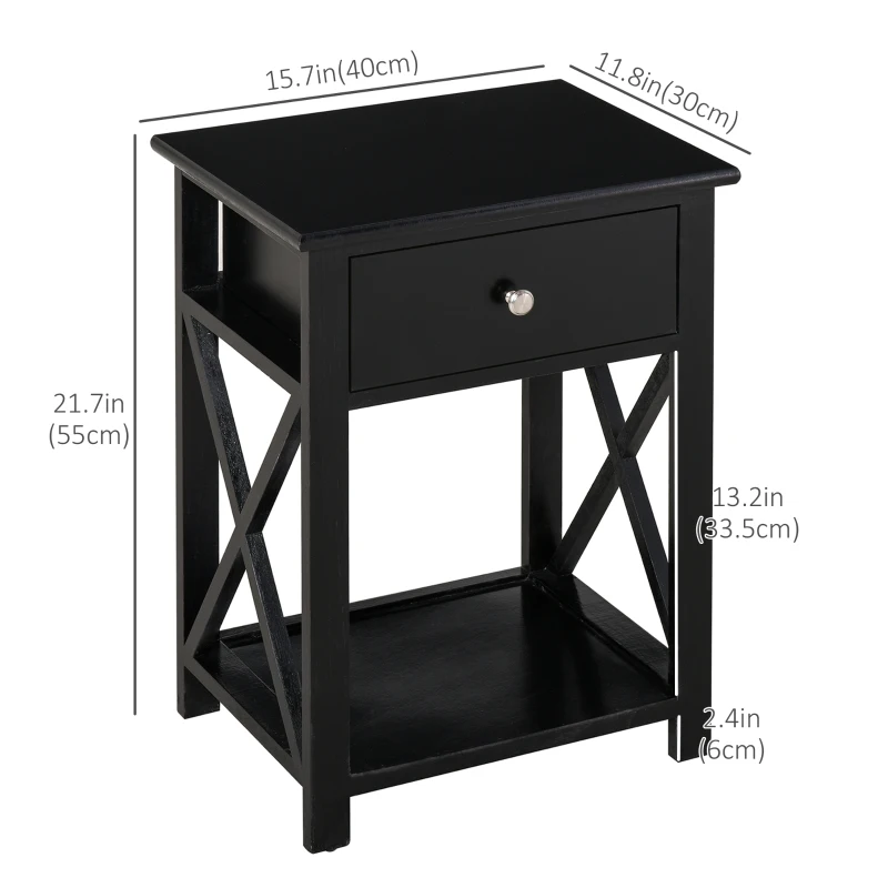 HOMCOM Wooden End Table Narrow Small Nightstand with Drawers Side Table for Bedroom, Black