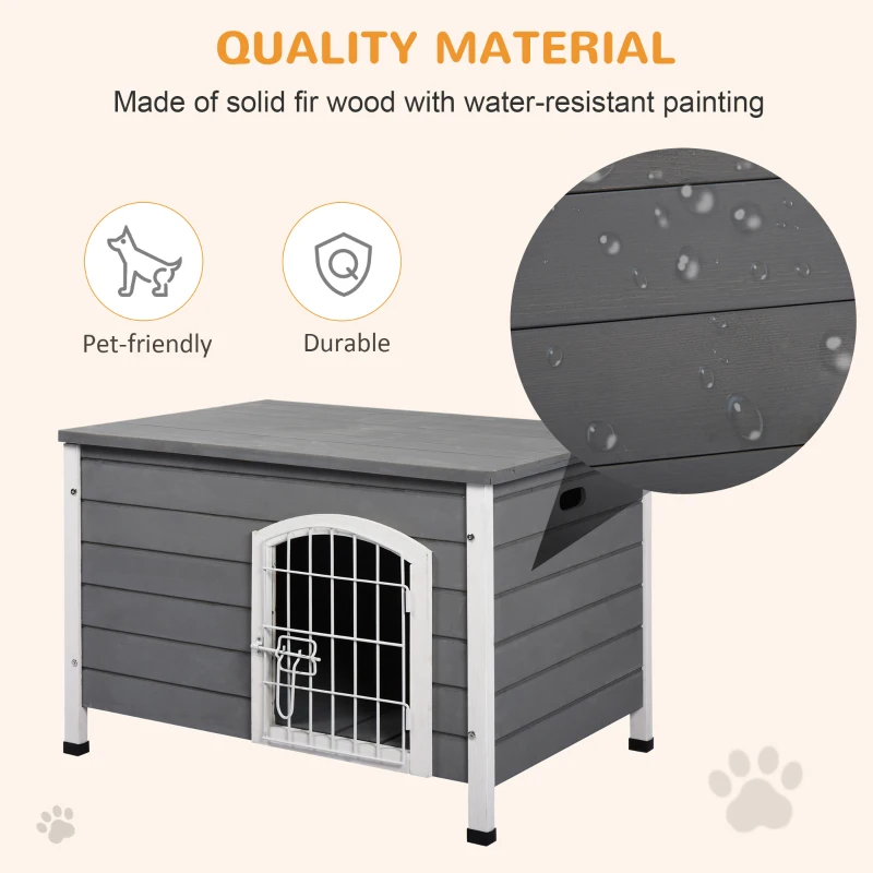 PawHut 31" Folding Dog House, Portable Pet Crate Kennel, Wooden Wire Cage for Miniature and Small Sized Dogs with Lockable Doors Open Top Removable Tray, Grey