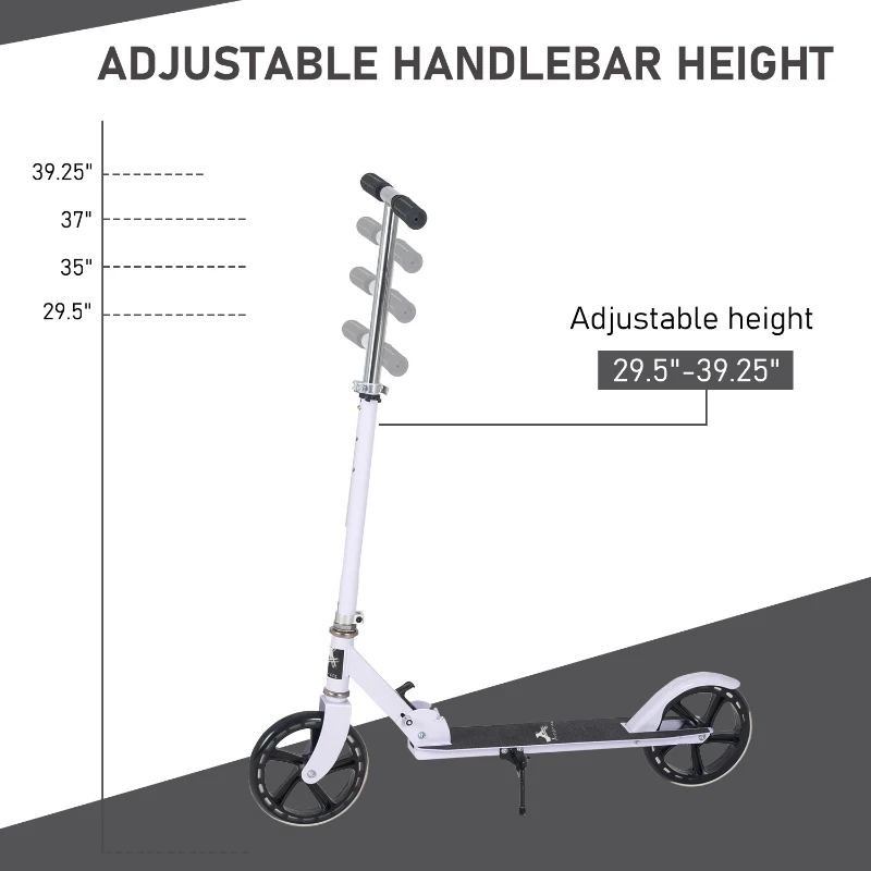 Aosom Kids Foldable Kick Scooter with Adjustable Height, Soft Textured Handles, Wide Deck, Brakes for Ages 7-14, 29.5" H - 39" H, White
