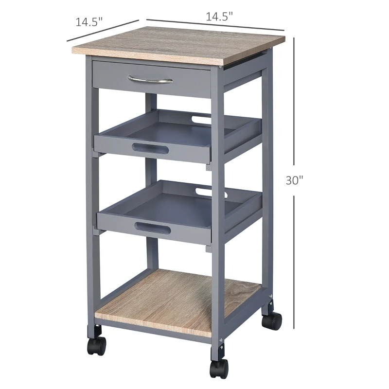 HOMCOM Kitchen Island Rolling Trolley Utility Serving Cart with Drawer  Grey