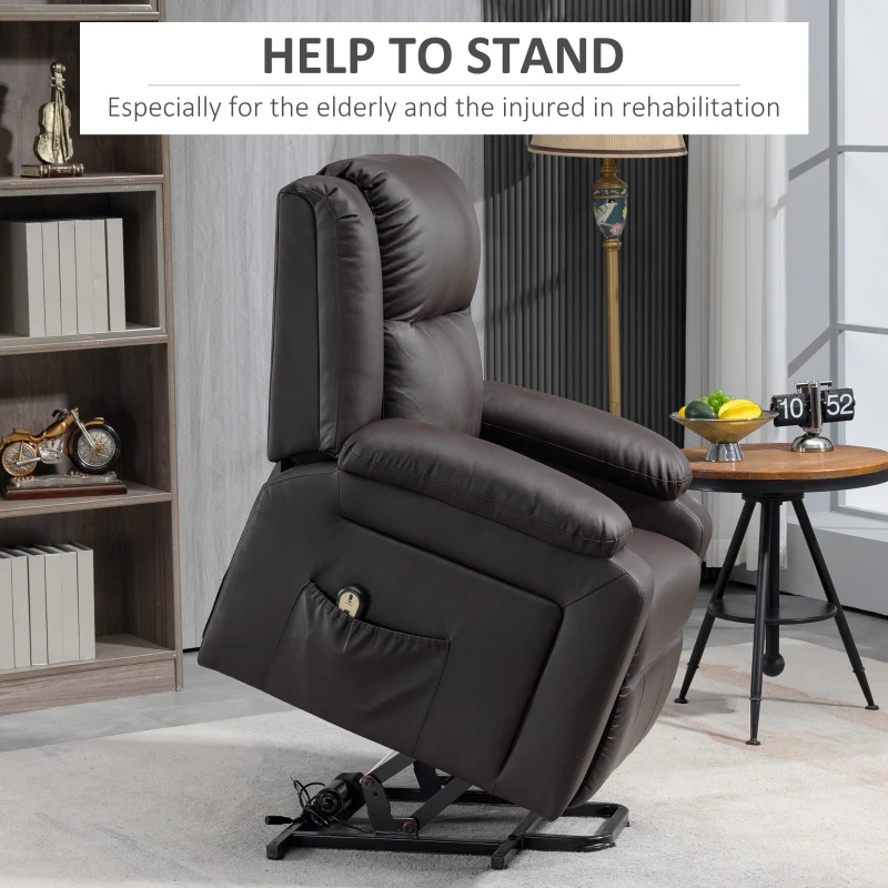HOMCOM Lift Chair for Seniors, PU Leather Upholstered Electric Recliner Chair with Remote, Side Pockets, Quick Assembly, Brown