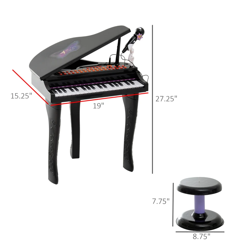 Qaba 37-Key Kids Toy Keyboard Piano Musical Electronic Instrument Grand Piano with Microphone, Stool, MP3, U-Disk, Lights for 3-6 Years, Black
