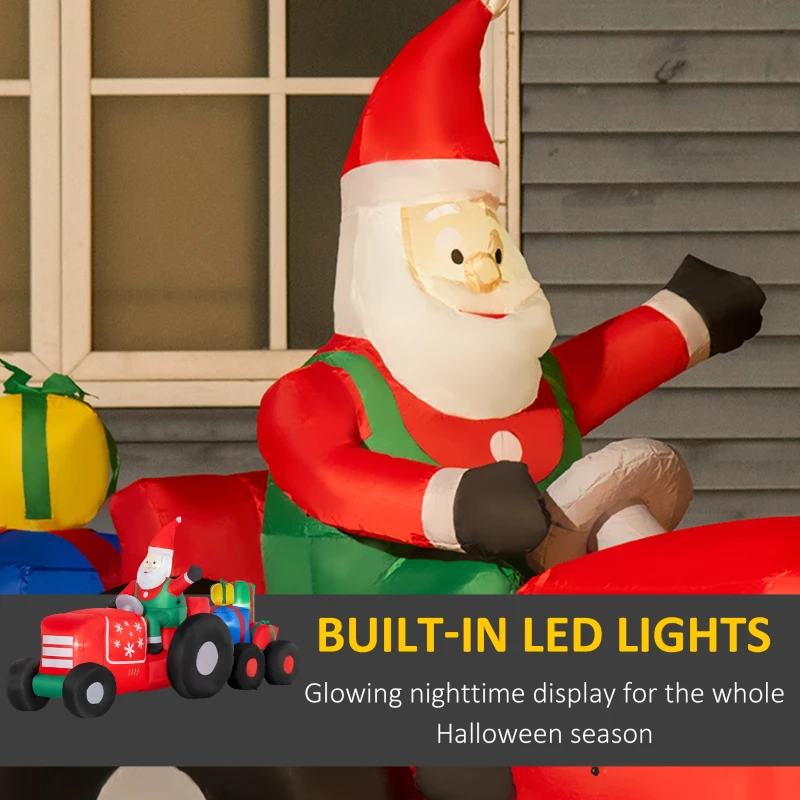 Outsunny 9ft Christmas Inflatables Outdoor Decorations Santa Claus Driving Trailer with Colorful Gift Boxes, Blow-Up LED Yard Christmas Decor for Lawn Garden Party