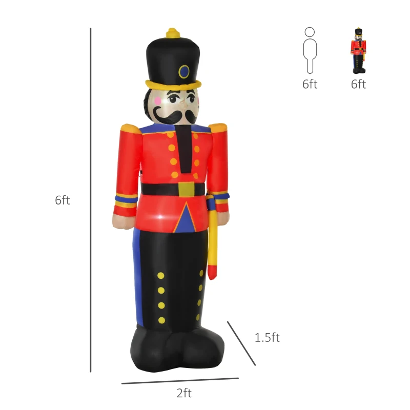 HOMCOM 6 Ft Tall Nutcracker Toy Soldier Outdoor Lighted Airblown Inflatable Christmas Lawn Decoration
