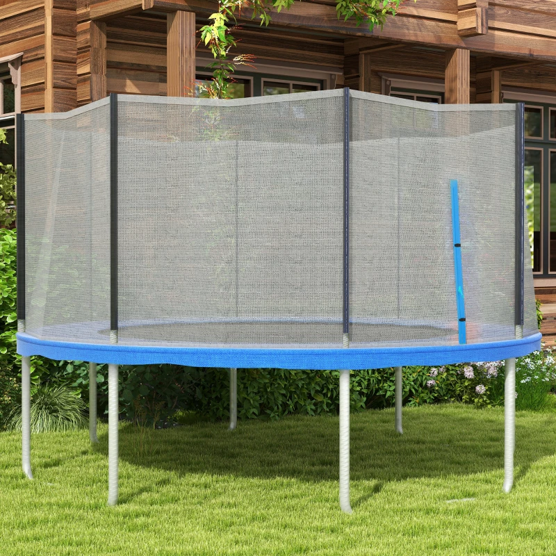 Soozier Trampoline Safety Net for 14ft Round Trampoline with 8 Straight Poles Poles Not Included, Weather Resistant Trampoline Net Replacement Enclosure with Yellow Zippered Entrance, Blue