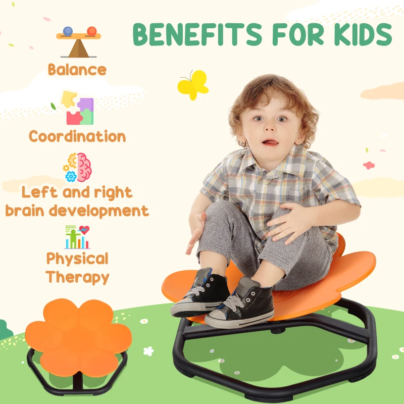 Qaba Sensory Spinning Chair for Autism, Kids, Training Body Balance & Coordination, Orange