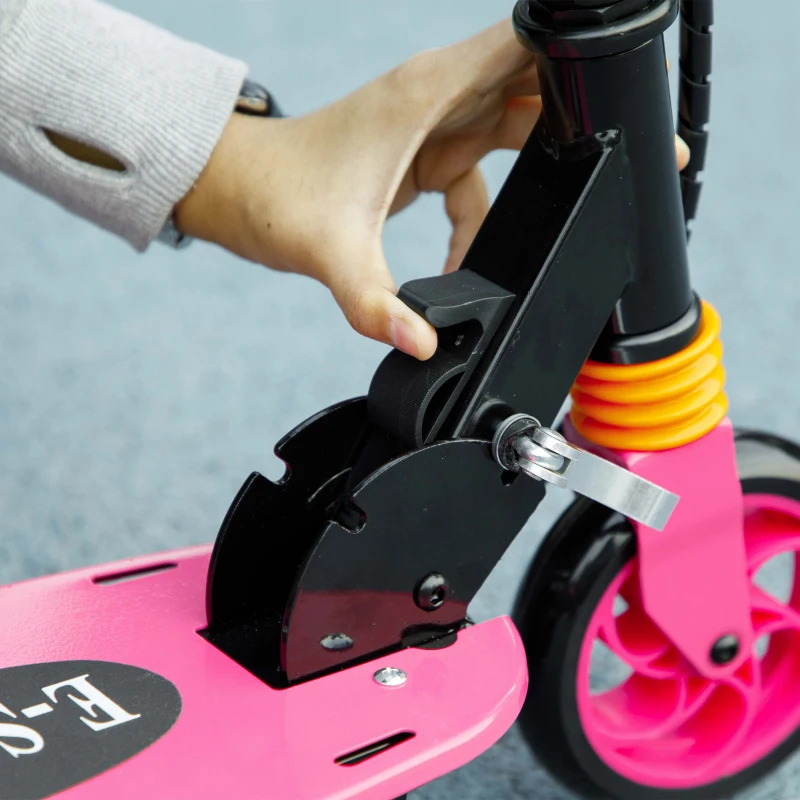 Soozier Foldable Electric Scooter for Kids Ages 6-14, with Seat and 2 Adjustable Heights, Max 6km Range & 12km/h, Pink