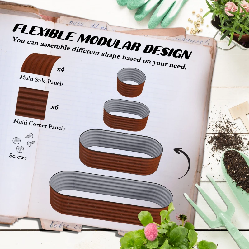 Outsunny 6.4' x 2' x 1.4' Galvanized Raised Garden Bed Kit, Metal Planter Box with Safety Edging, Brown