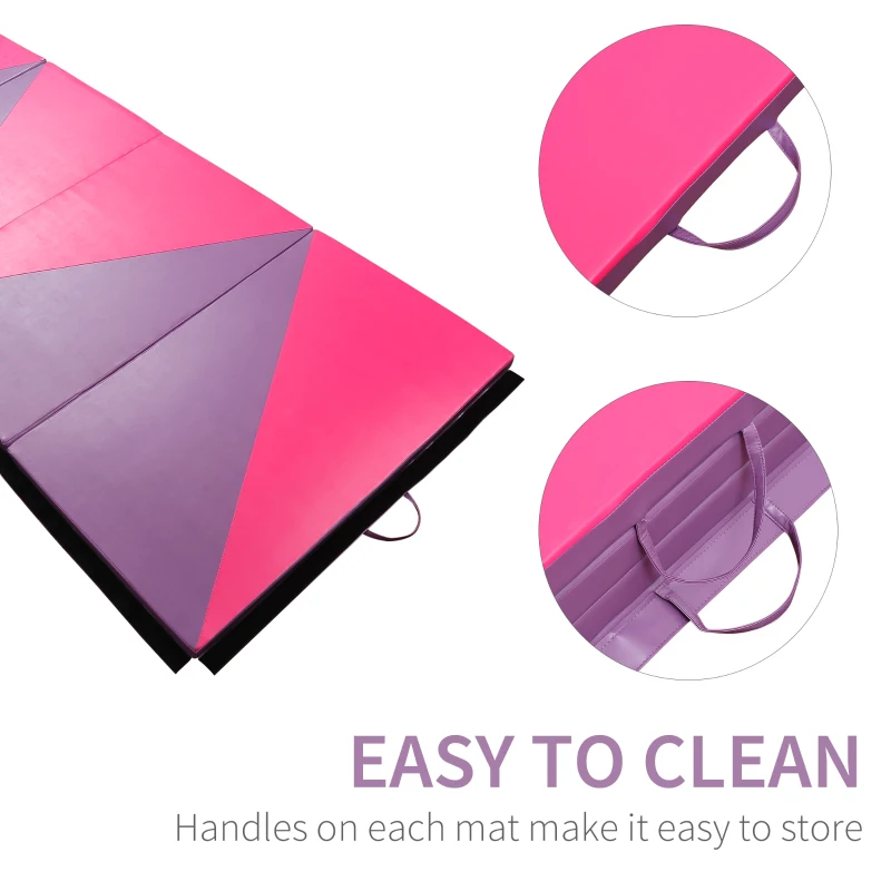 Soozier 4'x10'x2" Folding Gymnastics Tumbling Mat, Exercise Mat  with Carrying Handles for Yoga, MMA, Martial Arts, Stretching, Core Workouts, Pink and Purple