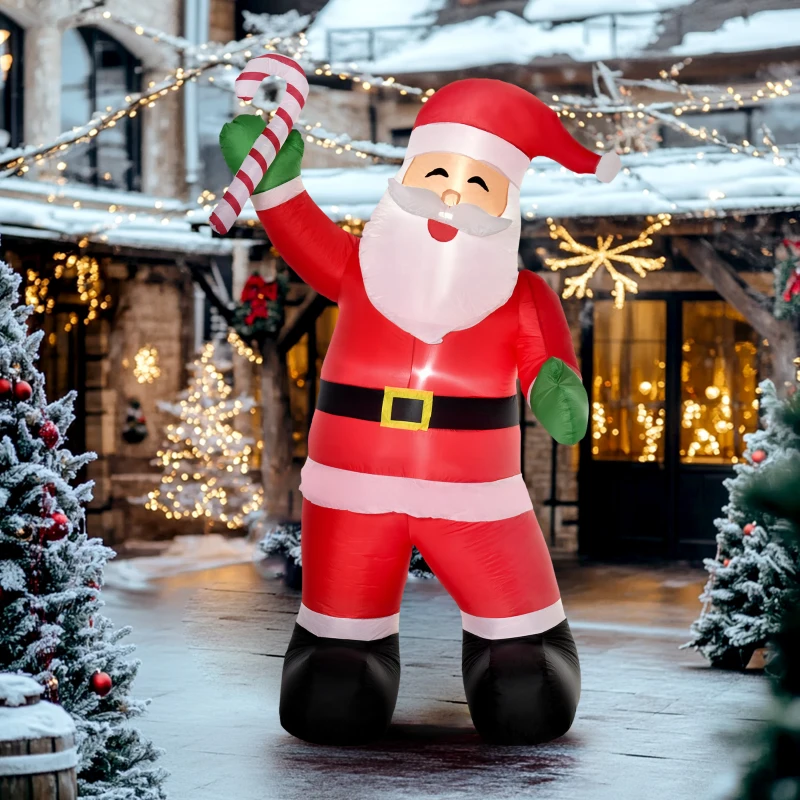 HOMCOM 8' Christmas Inflatable Santa Claus with Candy Cane, Outdoor Blow-Up Yard Decoration with LED Lights Display