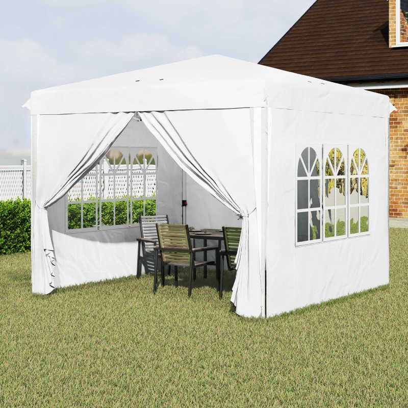 Outsunny 10' x 10' Pop-Up Canopy Tent with Sidewalls, Height-Adjustable, Carry Bag Included, for Outdoor, Garden, Patio, White