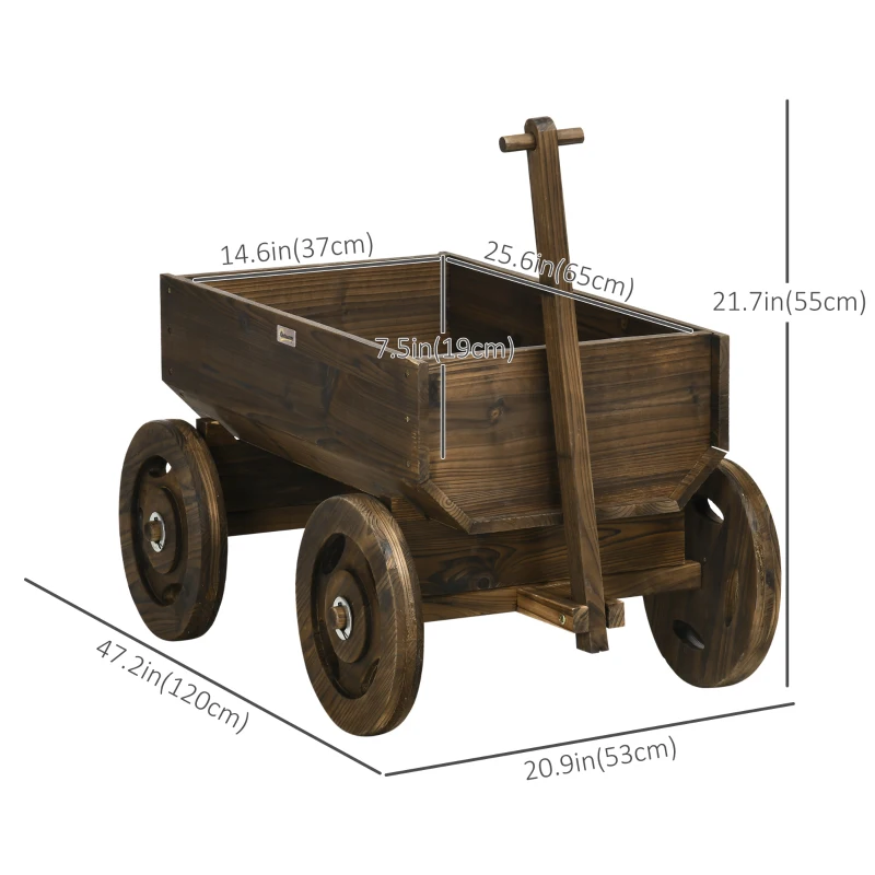 Outsunny Wooden Raised Garden Bed, Flower Cart w/ Wheels, Planters for Outdoor Plants, Backyard, Patio, Deck, Garden Decor