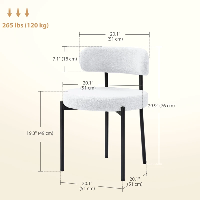 HOMCOM 4 Pieces Kitchen Chairs, Modern Dining Chairs w/ Berber Fleece Upholstery and Steel Legs for Living Room, Cream White