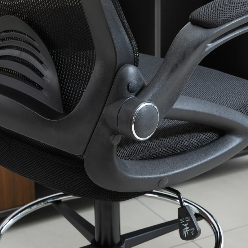 Vinsetto Adjustable Drafting Chair Tall Office Stand-Up Chair with Flip-up Armrest and Foot Ring, 360° Swivel, Black