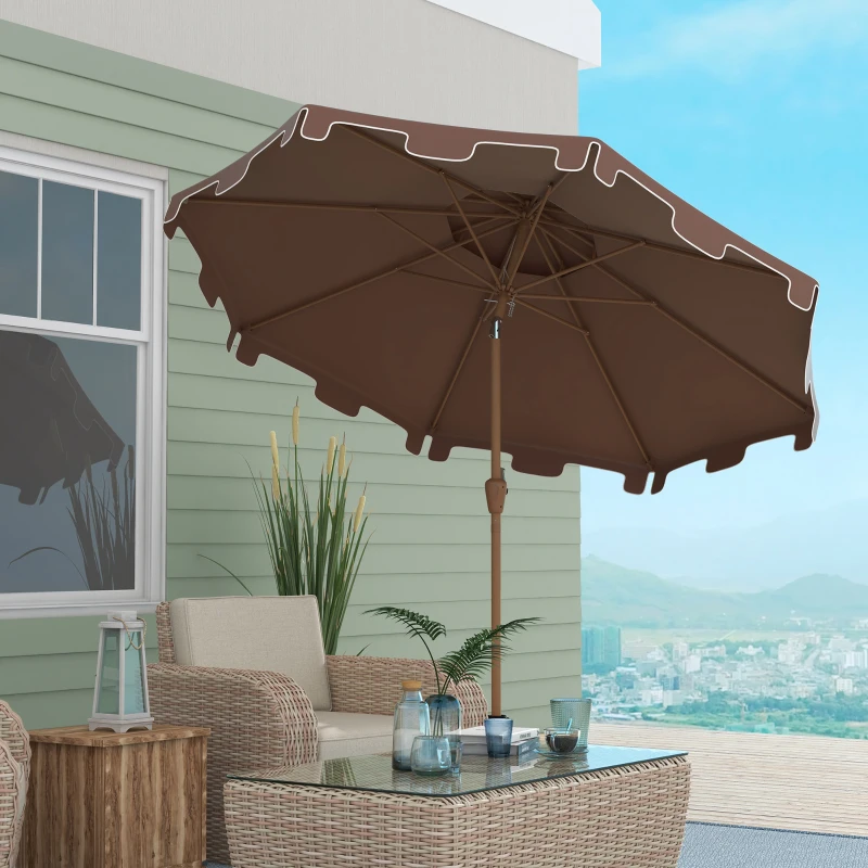 Outsunny 8.8' Patio Umbrella with Push Button Tilt and Crank, Brown