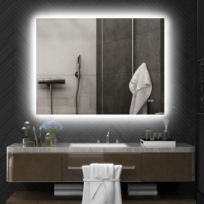 HOMCOM Dimmable Bathroom Mirror with Lights, 37" x 35" Backlit LED Mirror w/ Anti-Fog, Memory & Infinite Color Temperature